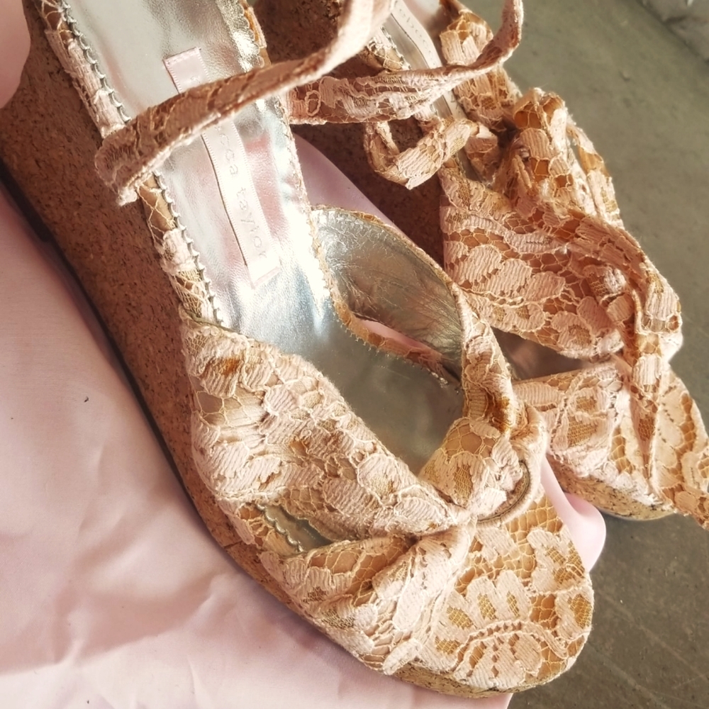 Rebecca Taylor Pink Lace Espadrilles Wedge